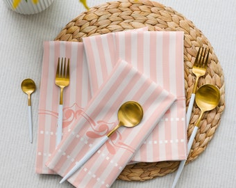 Blushed Pink Striped Napkin Set with Coquette Ribbon Bows | for Girls' Birthday Parties, Baby Showers, Tea Party, and Sweet Celebrations