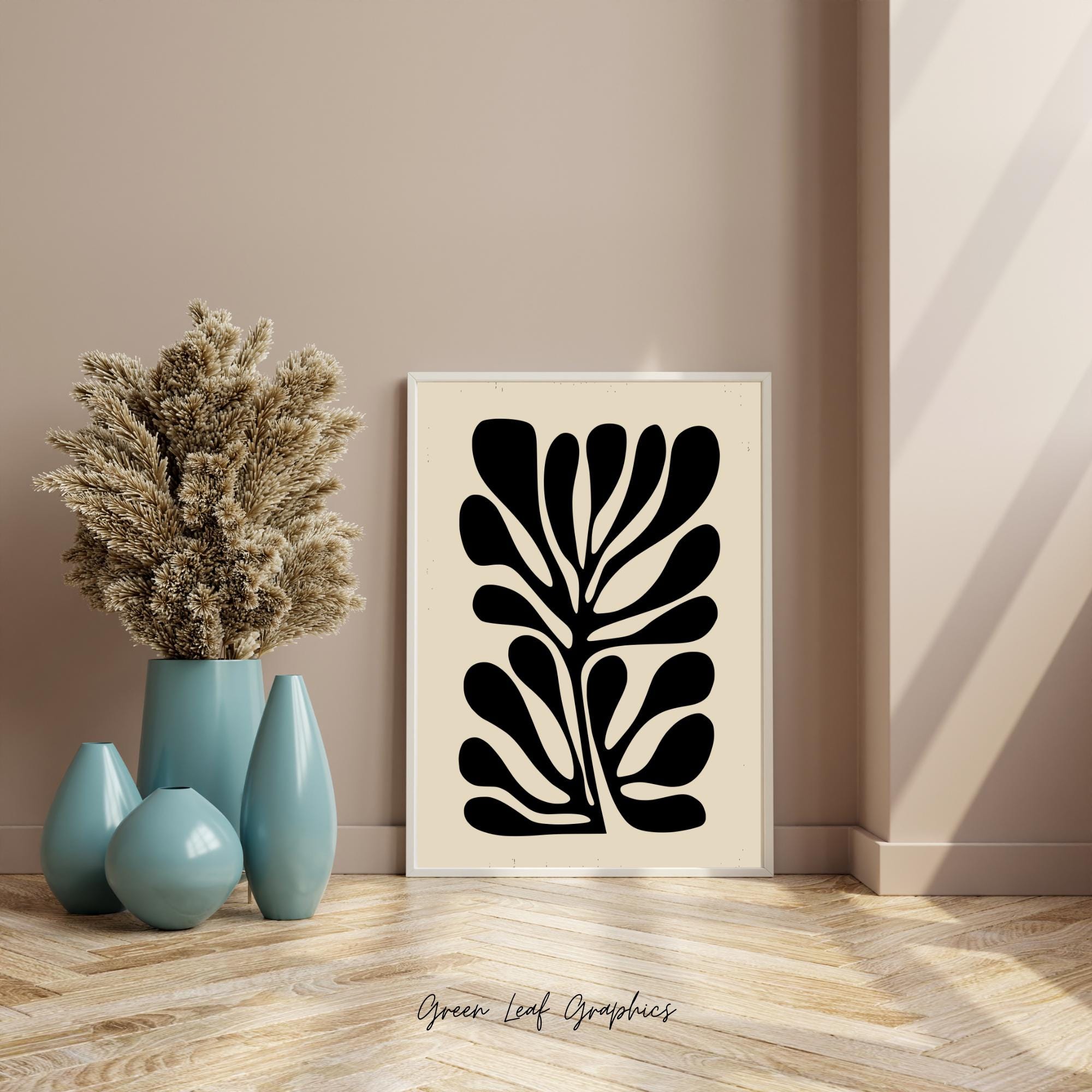 Abstract Botanical Print: Minimalist Leaf Art, Custom Colors (Digital Download)