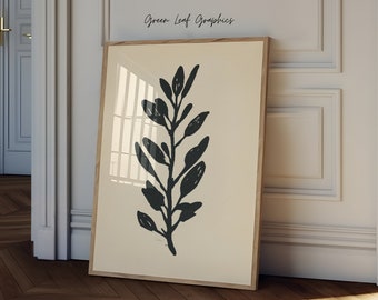 Minimalist Leaf Art Print: Black and White Botanical Illustration (Digital Download)