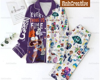 Disney Inside Out Pajamas Set, Everything Is Fine Inside Out Pajamas Family, Anxiety Inside Out Pajamas Christmas, Pixar Inside Out