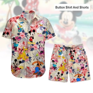 Mickey And Friends Hawaiian Shirt, Beach Shorts, Disney Mickey Mouse Button Shirt, Disneyland Summer Beach Shirt, Gift For Her Him