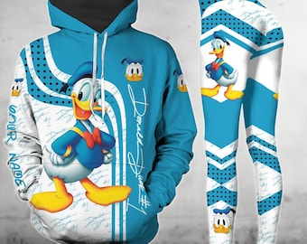 Custom Donald Duck Hoodie And Leggings, Disney Donald Hoodie, Movie Cartoon Shirt, Yoga Pants, Workout Leggings, Magic Kingdom Shirt