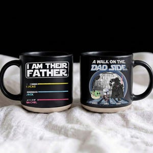 Custom I am The Father Mug, Disney Star Wars Mug, Personalized Kid Name Darth Vader Baby Yoda Lightsaber Cup, Fathers Day Gift For Dad