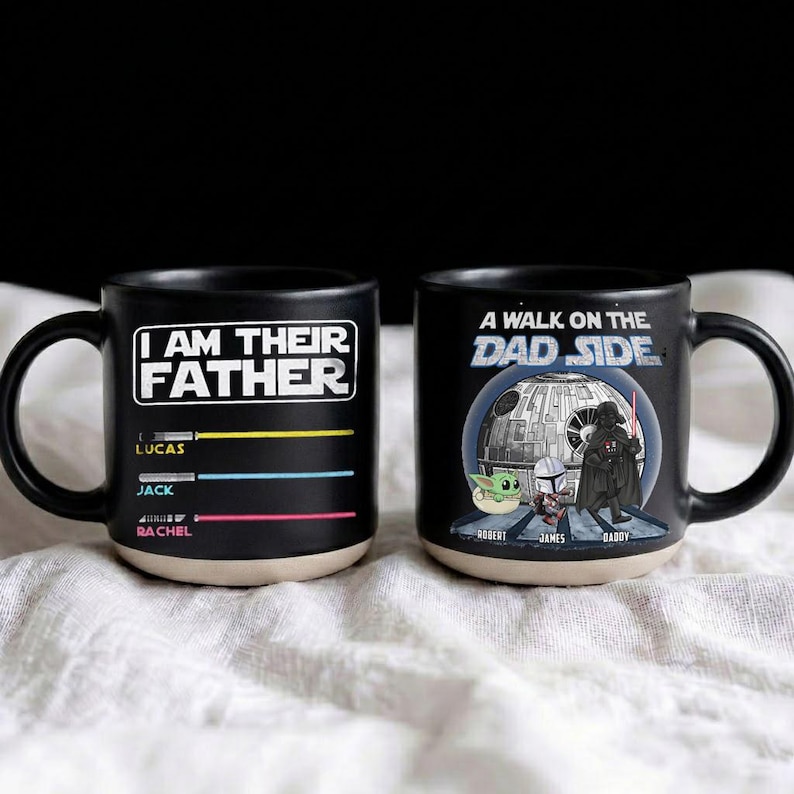Custom I am The Father Mug, Disney Star Wars Mug, Personalized Kid Name Darth Vader Baby Yoda Lightsaber Cup, Fathers Day Gift For Dad
