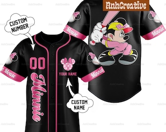 Benutzerdefinierte Minnie Maus Baseball Jersey, Disney Minnie Baseball Shirt, Shirt für Frauen, Disneyworld, Disneyland, Geschenk für sie, Minnie Liebhaber Geschenk
