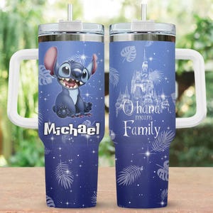 Custom Stitch Ohana Means Family Tumbler 40 Oz, Disney Stitch Coffee Tumbler, Disney Castle Tumbler Cup, Magic Kingdom, Disney World