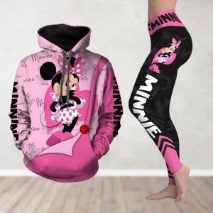 Sudadera con capucha y leggings de Minnie Mouse, sudadera con capucha de Disney Minnie, leggings de Minnie para mujer, camiseta de dibujos animados de la película Disneyworld, regalos para amantes de Pooh