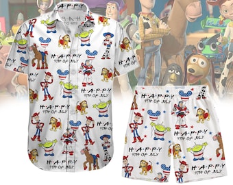 Disney Toy Story Happy 4th July Button Shirt, Patriotic Summer Shorts, Disney America Hawaiian Shirt, Disney Family Shirt, Disney Trip