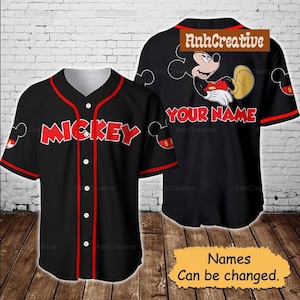 Camiseta de béisbol personalizada de Mickey Mouse, camiseta de béisbol de Mickey, camiseta de béisbol de Disney, camiseta de jersey con orejas de Mickey, camiseta de película de dibujos animados