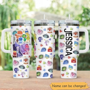 Vaso personalizado de adentro hacia afuera de 40 oz, vaso de dibujos animados de Disney, vaso para ansiedad, miedo, alegría, tristeza, ira y envidia, está bien sentir todas las emociones