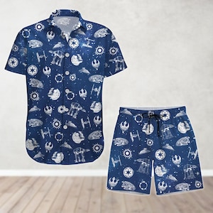 Star Wars Shirt, Disney Film Hawaiihemd, Star Wars Shirt und Shorts, Raumschiff Shirt, Disney Familie Sommer Strand Shirt
