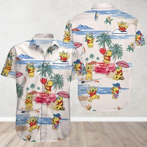 Kubuś Puchatek Hawajska koszula, słodka kreskówka Aloha koszula, Kubuś Puchatek Letni strój plażowy, Disney Wakacyjna koszula, Zabawny prezent dla niego i dla niej