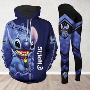 Sudadera con capucha y leggings de Stitch, sudadera con capucha de Lilo y Stitch, leggings para mujer, camiseta de dibujos animados de la película de Disney, leggings de gimnasio, regalo para amantes de Stitch