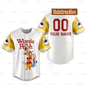 Camiseta de béisbol personalizada de Winnie The Pooh, camiseta de béisbol de Pooh y sus amigos, camiseta de Jersey de Pooh, camiseta de dibujos animados de Disney, regalos para amantes del cine
