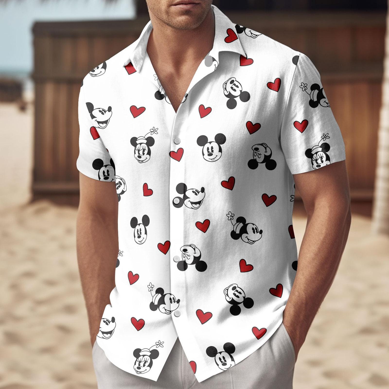 Discover Mickey Minnie Movie Heart Button Shirt, Disney Hawaiian Shirt, Movie Cartoon Shirt, Disneyland Summer Shirt, Walt Disney World Shorts