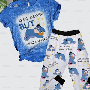 Lindo conjunto de pijamas de Eeyore, camiseta de burro de Disney, pantalones de pijama de Eeyore, pijamas familiares de Winnie The Pooh, pijamas navideños de dibujos animados de películas