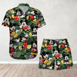 Mickey Mouse Button Shirt And Shorts, Disney Mouse Hawaiian Shirt, Beach Shirt, Summer Shorts Men, Disneyland Vacation Shirt For Women