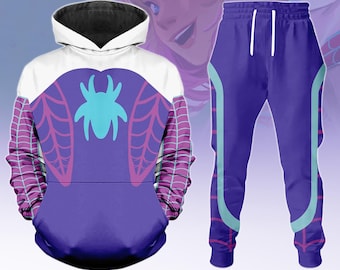 Moletom com capuz da Spider Gwen, calça de moletom feminina da Gwen Stacy Spider, fantasia de cosplay da Disney Spider Gwen, camiseta de super-herói, presente de Halloween para ela e ele