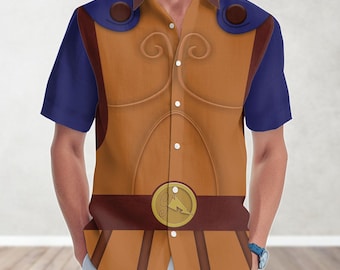 Disney Hercules Costume Cosplay, Hercules Meg Button Shirt, Halloween Party Shirt, Movie Hawaii Shirt, Cartoon Hawaiian Shirt For Men
