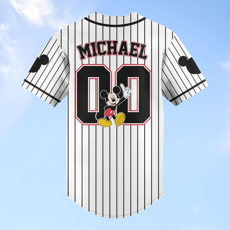 Custom Mickey Mouse Striped Baseball Jersey, Disney Mickey Baseball Shirt, Disneyland Jersey, Disneyworld Shirt, Magic Kingdom Gifts