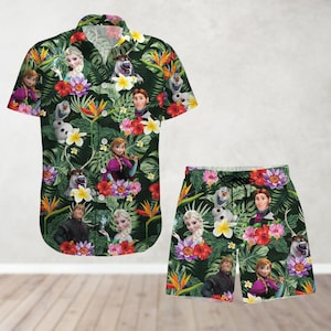 Frozen Button Shirt And Shorts, Princess Elsa Tropical Hawaii Shirt, Disney Cartoon Summer Beach Hawaiian Shirt, Disney Vacation Outfit