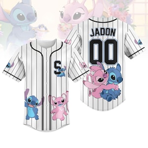 Custom Stitch And Angel Striped Baseball Jersey Shirt, Disney Couple Baseball Shirt, Lilo And Stitch Jersey Shirt, Disney Family Shirts