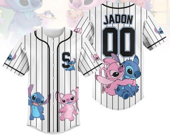 Custom Stitch And Angel Striped Baseball Jersey Shirt, Disney Couple Baseball Shirt, Lilo And Stitch Jersey Shirt, Disney Family Shirts