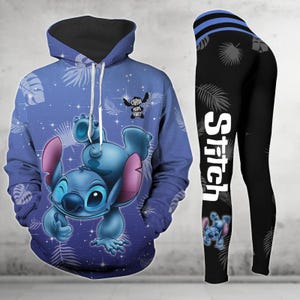 Sweat à capuche et leggings Stitch Ohana Means Family, Chemise Stitch Disney, Leggings pour femme, Cadeaux pour elle, Chemise de dessin animé de film, Cadeaux de famille