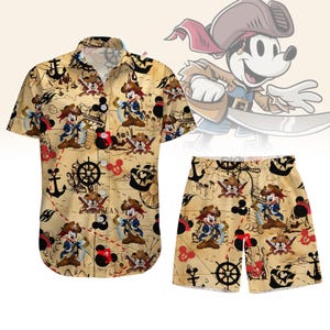 Mickey Mouse Pirates Button Shirt, Men Shorts, Disney Pirates Hawaiian Shirt, Funny Mickey Cruise Beach Shirt, Summer Gifts For Her Him