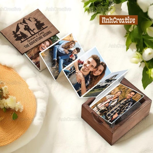 Personalized Gifts For Couple Wooden Photo Box, The Adventure Begins Photo Box Wood, Memory Box Wood, Keepsake Box, Photo Album