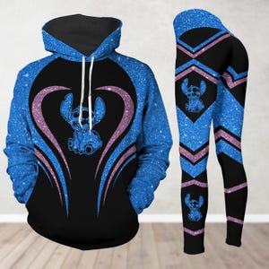 Stitch Glitter Faux Hoodie And Leggings, Lilo And Stitch Shirt, Disney Cartoon Hoodie, Disneyland Shirt, Disneyworld Gifts For Her Him