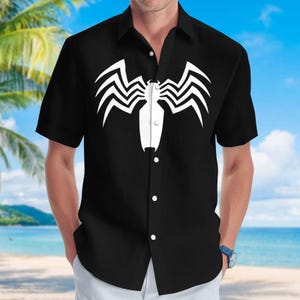 Halloween Venom Costume Cosplay, Venom Character Button Shirt, Venom Superhero Hawaiian Shirt, Spider Shirt, Venom Movie Hawaii Shirt