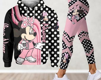 Felpa con cappuccio e leggings personalizzati di Minnie Mouse, maglietta Disneyland, leggings da donna Disneyland, maglietta Minnie Lover, regalo per lei, donne e ragazze