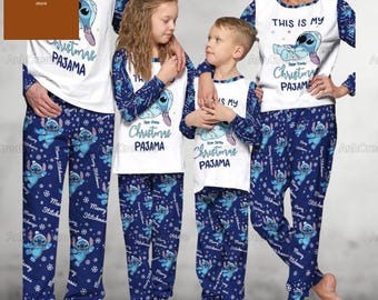 Custom Stitch Pajamas Family, This Is My Christmas Pajama Shirt, Stitch Ohana Means Family Matching Pajamas Set, Disney Holiday Pajamas