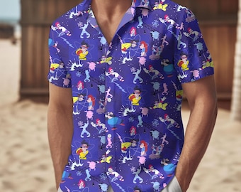 Disney Goofy Dog Button Shirt, Men Shorts, A Goofy Movie Hawaiian Shirt, Max Roxanne Powerline Summer Beach Shirt, Magic Kingdom Gift