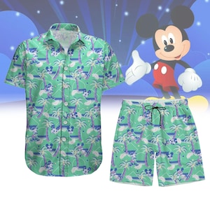 Camisa con botones de palmera de Mickey Mouse, pantalones cortos para hombre, camisa hawaiana de Mickey de Disney, camisa playera de verano con dibujos animados, camisa tropical de Disneyland