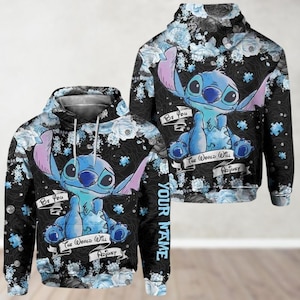 Custom Stitch Hoodie, Cute Disney Stitch Flowers Hoodie, Lilo And Stitch Shirt, Movie Cartoon Hoodie, Stitch Lover Gifts For Her him