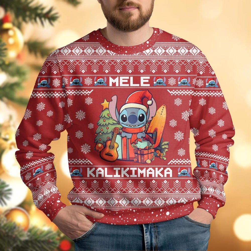 Stitch Ugly Christmas Sweater, Disney Stitch Shirt, Mele Kalikimaka Sweater, Lilo Stitch Holiday Sweater, Ohana Means Family Sweater Teesummer