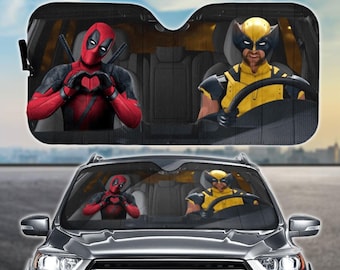 Deadpool und Wolverine Auto Sonnenschutz, Deadpool 3 Film Auto Sonnenschutz für Windschutzscheibe, Disney Deadpool Sonnenschutz für Auto, Film Auto Schatten