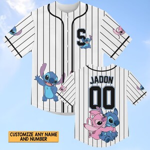 Custom Stitch And Angel Striped Baseball Jersey Shirt, Disney Couple Baseball Shirt, Lilo And Stitch Jersey Shirt, Disney Family Shirts