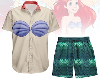 Disney Ariel Princess Costume Button Shirt, Unisex Shorts, Little Mermaid Cosplay, Halloween Hawaiian Shirt, Disneybound, Gift For Her