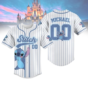 Custom Stitch Striped Baseball Jersey, Disney Lilo And Stitch Baseball Shirt, Disneyland Jersey, Disneyworld Shirt, Magic Kingdom Gifts