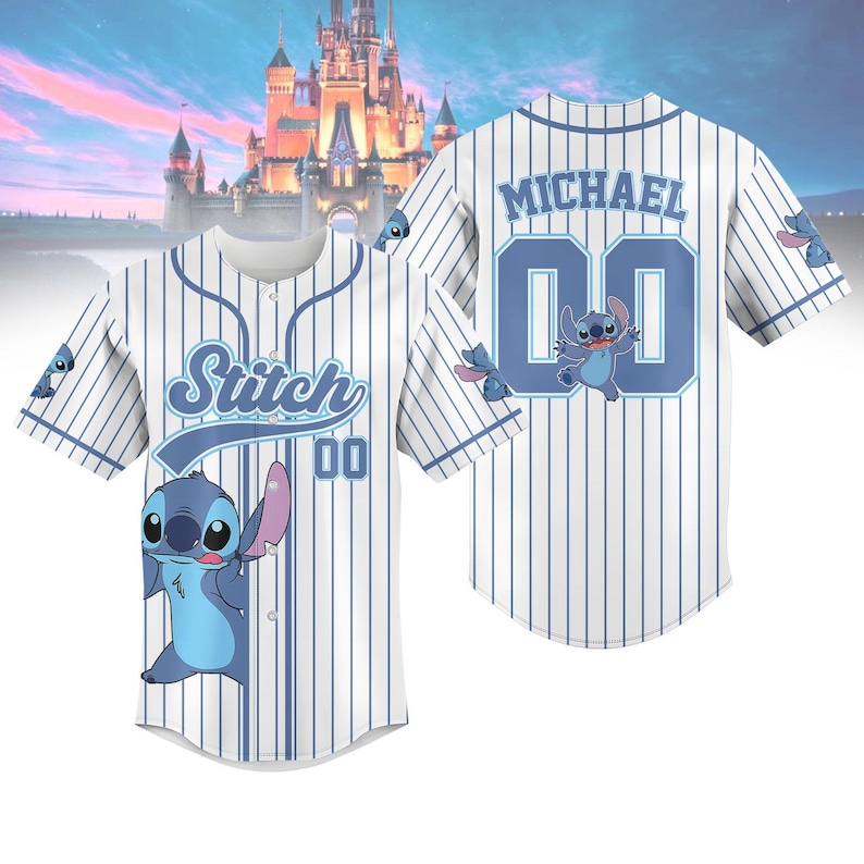 Custom Stitch Striped Baseball Jersey, Disney Lilo And Stitch Baseball Shirt, Disneyland Jersey, Disneyworld Shirt, Magic Kingdom Gifts