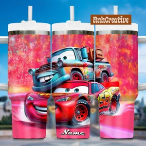 Custom Lightning Mcqueen Tumbler 40Oz, Disney Cars Tumbler, Cars Movie Travel Cup, Racing Car Lightning Characters Cups, Birthday Kid Gifts