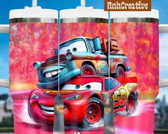 Custom Lightning Mcqueen Tumbler 40Oz, Disney Cars Tumbler, Cars Movie Travel Cup, Racing Car Lightning Characters Cups, Birthday Kid Gifts