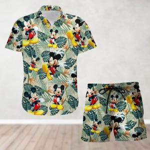 Camisa y pantalones cortos de Mickey Mouse, camisa hawaiana de Mickey, pantalones cortos de playa, camisa de Disneyworld, camisa de Disneyland, camisa de vacaciones de Disney