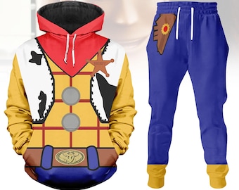 Toy Story Woody Costume Hoodie/Joggers, Disney Woody Cosplay Outfit, Cowboy Shirt, Cartoon Shirt, Halloween Shirt, Woody Gift For Him