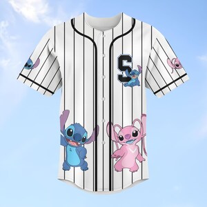 Custom Stitch And Angel Striped Baseball Jersey Shirt, Disney Couple Baseball Shirt, Lilo And Stitch Jersey Shirt, Disney Family Shirts