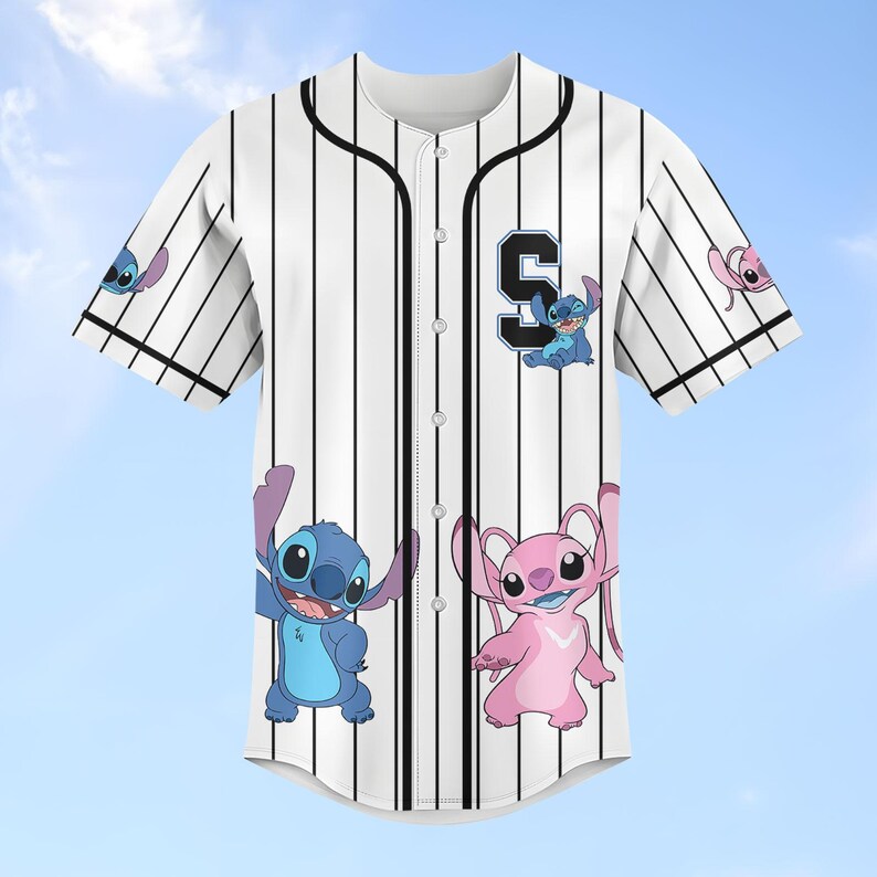 Custom Stitch And Angel Striped Baseball Jersey Shirt, Disney Couple Baseball Shirt, Lilo And Stitch Jersey Shirt, Disney Family Shirts
