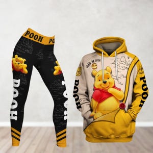 Bluza z kapturem i legginsy Kubuś Puchatek, Bluza z kapturem Puchatek, Legginsy Puchatek dla kobiet, Koszulka z kreskówkową kreskówką Disneya dla kobiet i mężczyzn, Prezenty Puchatek